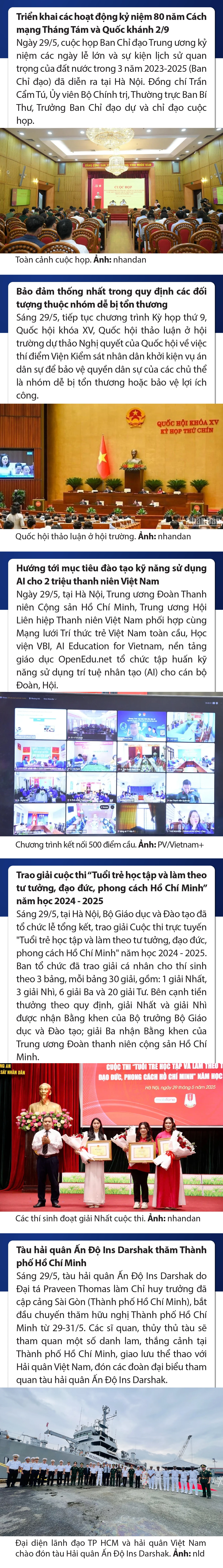 Sự kiện nổi bật trong nước, quốc tế ngày 29/5/2025