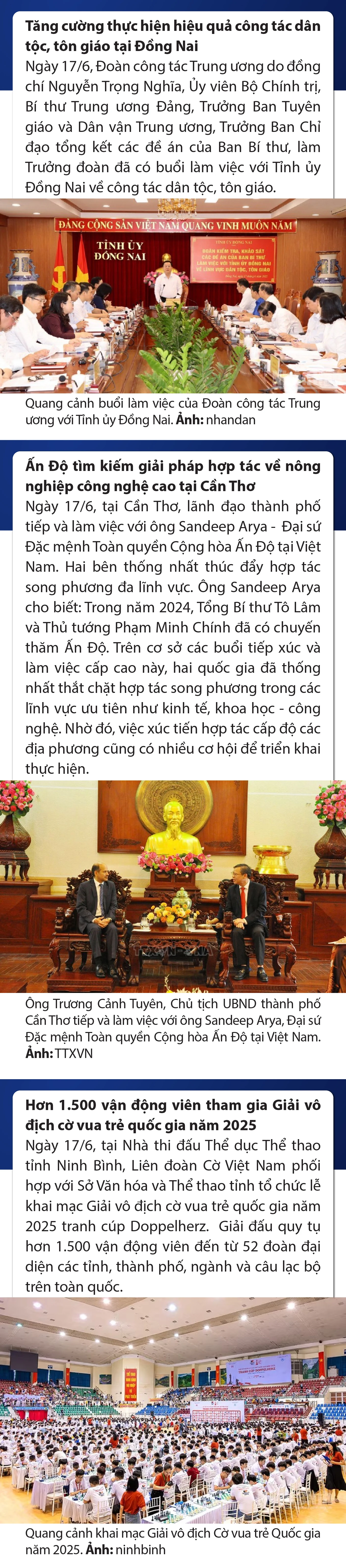 Sự kiện nổi bật trong nước, quốc tế ngày 17/6/2025