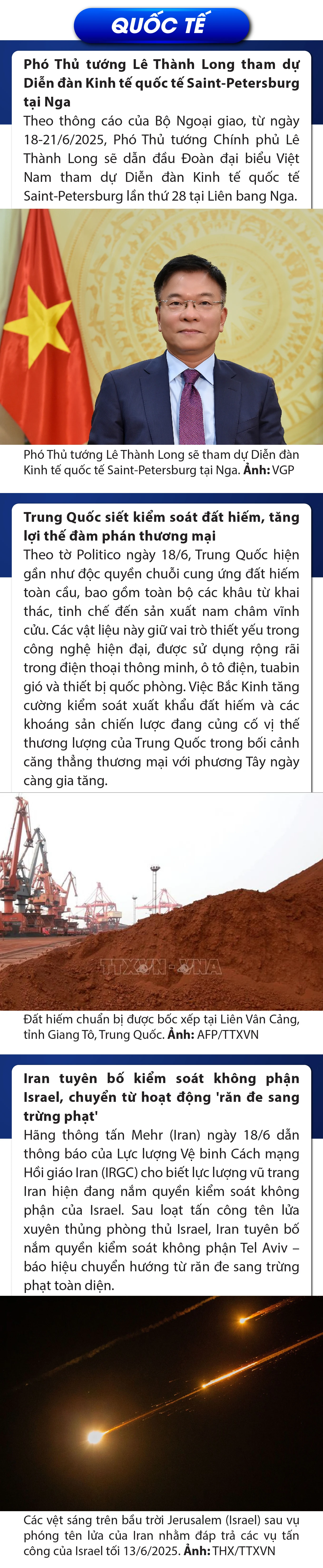 Sự kiện nổi bật trong nước, quốc tế ngày 18/6/2025