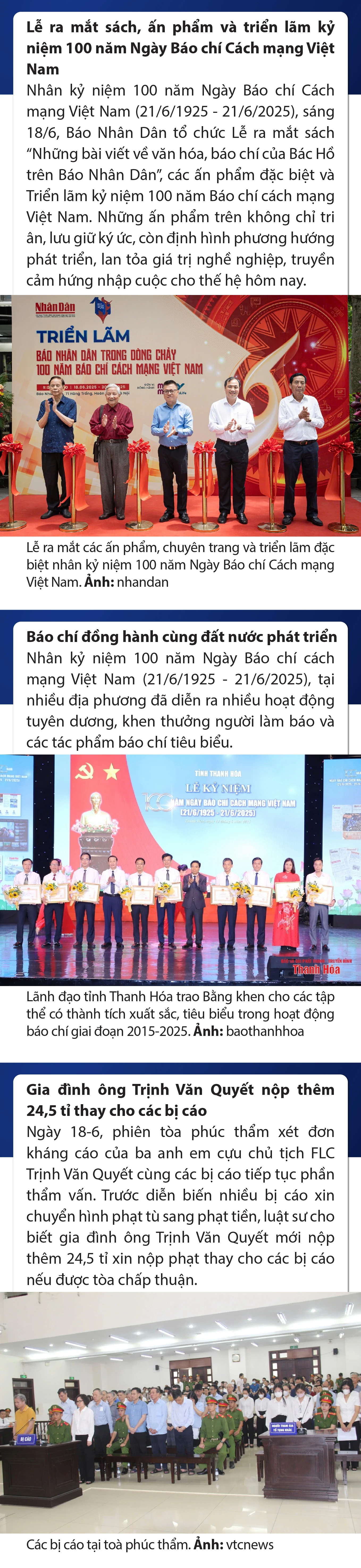 Sự kiện nổi bật trong nước, quốc tế ngày 18/6/2025