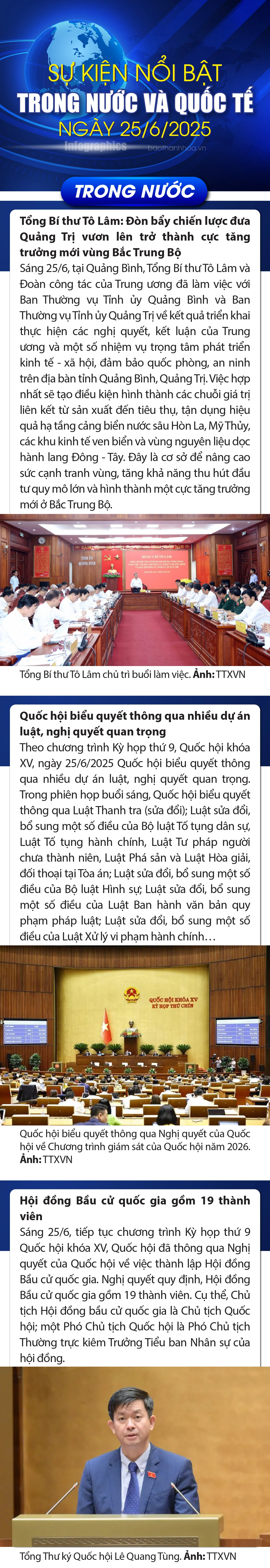 Sự kiện nổi bật trong nước, quốc tế ngày 25/6/2025