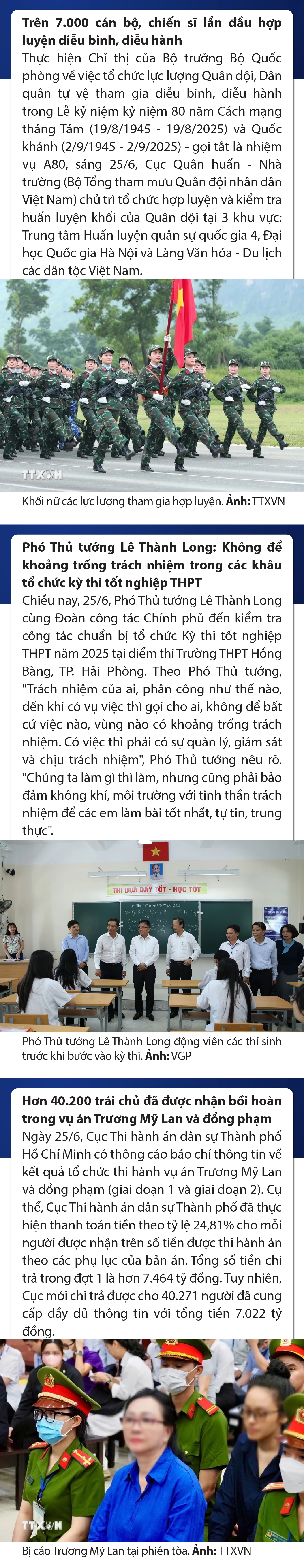 Sự kiện nổi bật trong nước, quốc tế ngày 25/6/2025