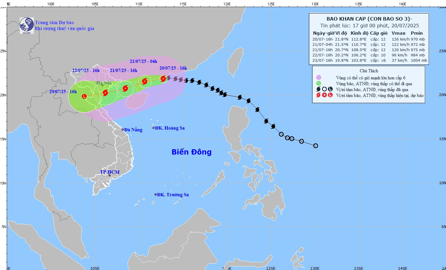 Bão số 3 giật cấp 15, vùng ven biển Quảng Ninh - Nghệ An di dời dân nếu cần thiết trước ngày 21/7