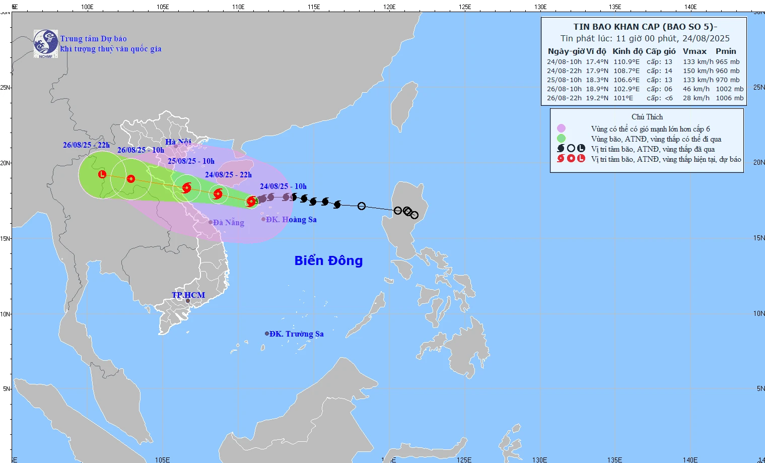 Bão số 5 cách Nghệ An 580 km, giật cấp 15