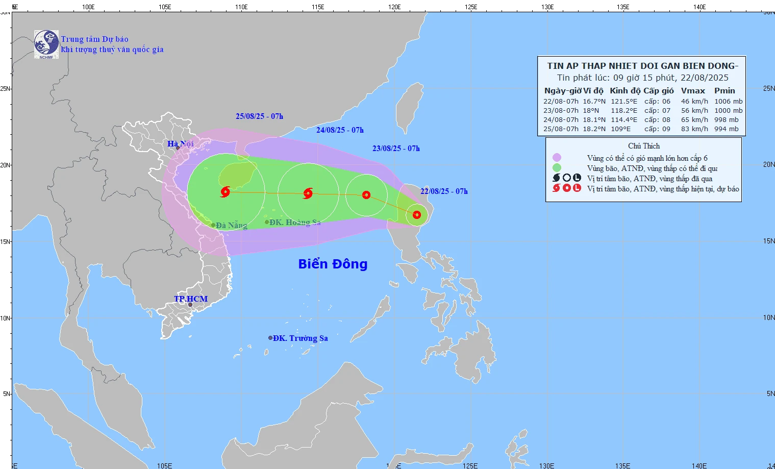 Vùng áp thấp đã mạnh lên thành áp thấp nhiệt đới