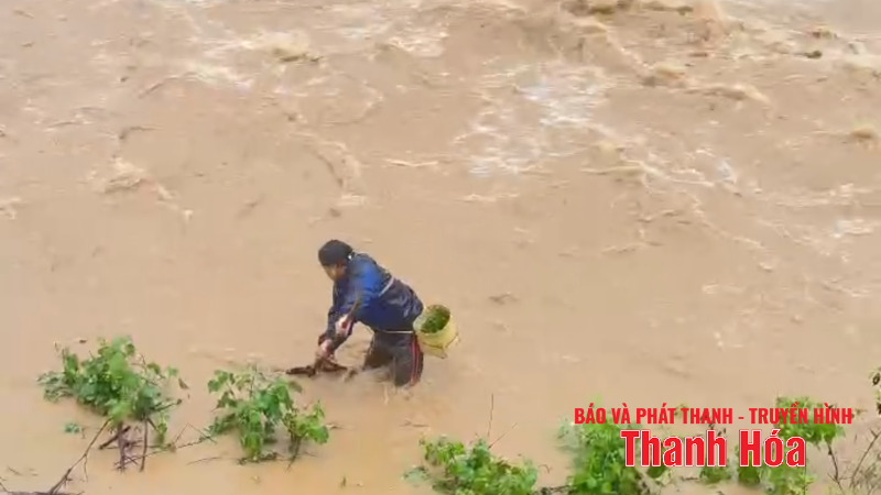 Một số người dân xã Yên Thắng bất chấp mưa lũ ra sông vớt cá