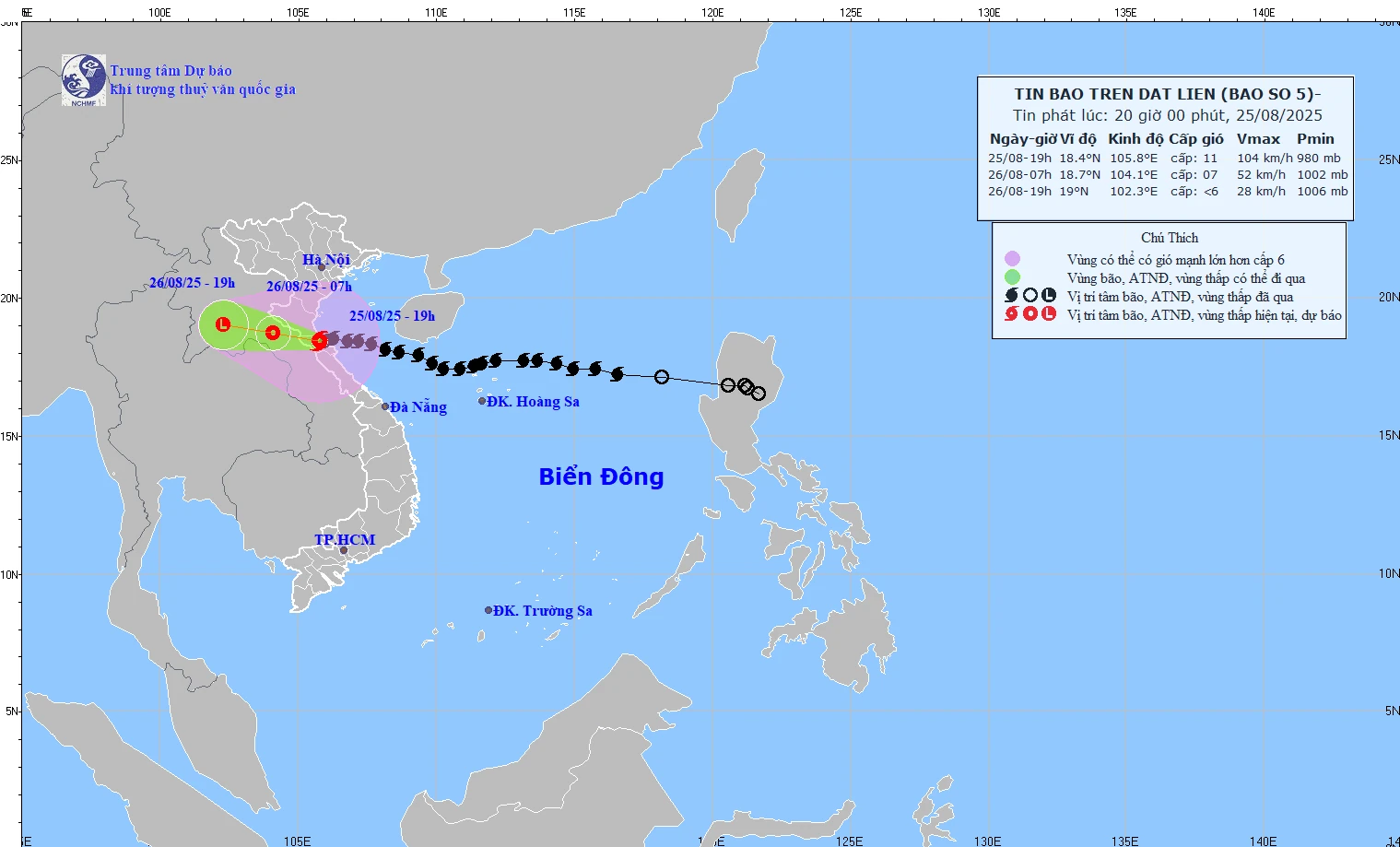 Bão trên đất liền Nghệ An - Hà Tĩnh, dự báo sáng 26/8 suy yếu thành áp thấp nhiệt đới