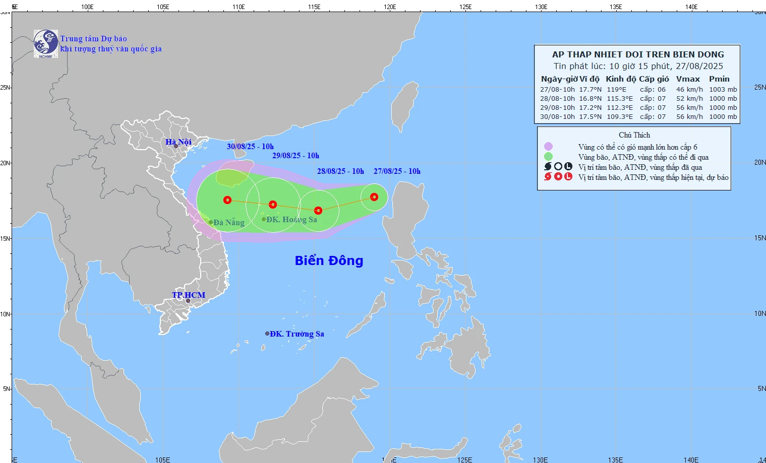 Vùng áp thấp đã mạnh lên thành áp thấp nhiệt đới