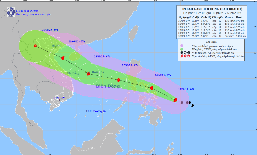 Đêm mai (26/9), bão Bualoi đi vào biển Đông, trở thành cơn bão số 10 năm 2025