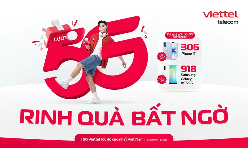Cơ hội trúng thưởng hơn 1200 điện thoại iPhone 17 và Samsung Galaxy A06 5G khi dùng 5G Viettel