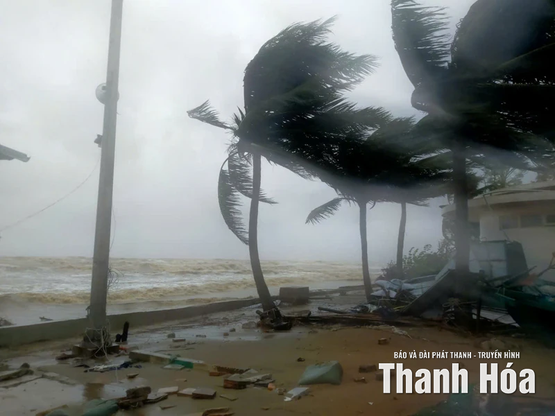 Bão số 10 đổ bộ, lực lượng chức năng phường Sầm Sơn căng mình khắc phục hậu quả