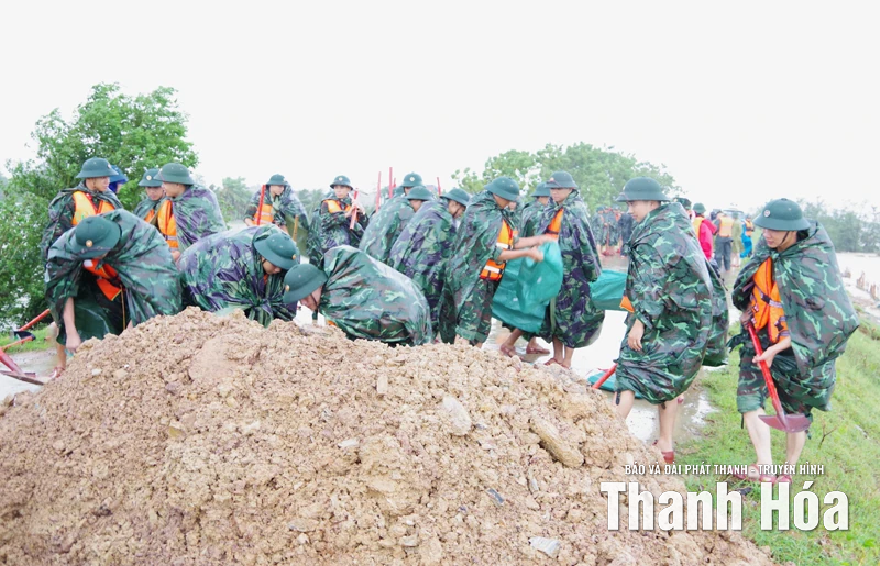 Gần 200 cán bộ chiến sĩ LLVT tỉnh tham gia xử lý sự cố chân đê sông Mã