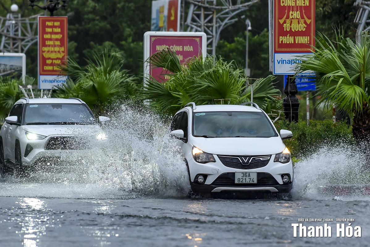 Nhiều phố phường của Thanh Hóa cây đổ chắn đường, nước ngập cục bộ do ảnh hưởng của mưa bão