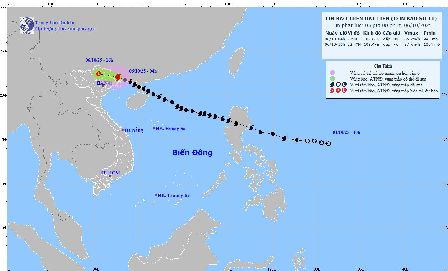 Bão số 11 đã đi vào đất liền tỉnh Quảng Tây của Trung Quốc và tiếp tục suy yếu