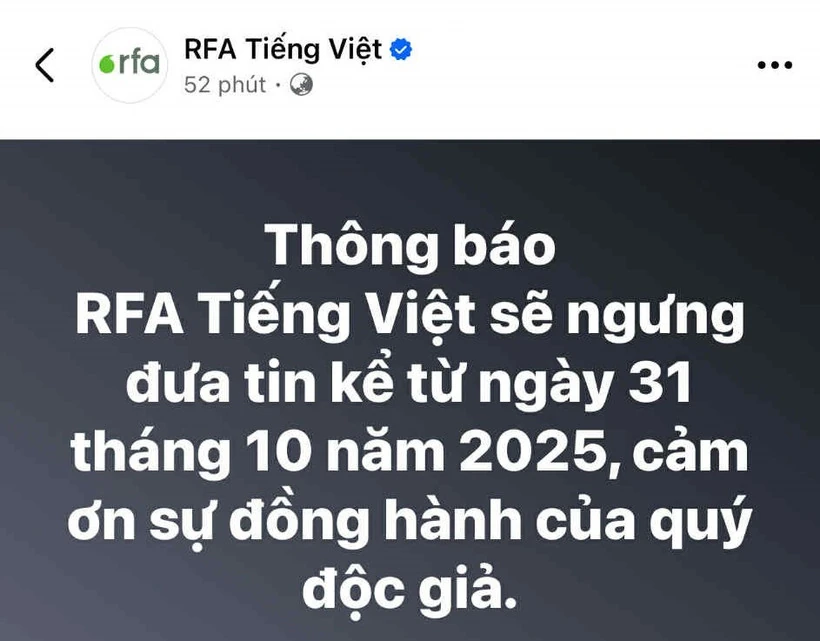 Đài RFA thông báo tạm ngừng hoạt động do Chính phủ Mỹ đóng cửa
