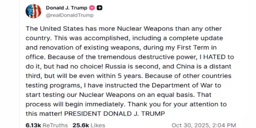 Nga xem xét khả năng nối lại thử nghiệm hạt nhân