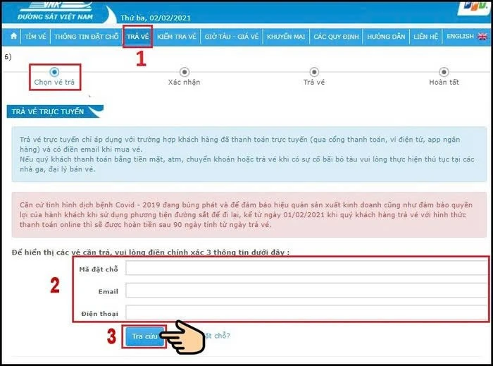 Hành khách có thể trả vé online không mất phí khi tàu hủy chuyến do sự cố, thiên tai