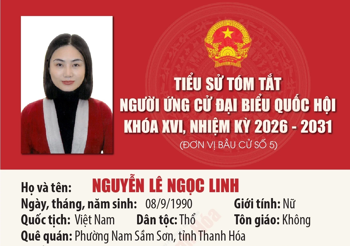 Tiểu sử ứng cử viên Đại biểu Quốc hội khóa XVI Nguyễn Lê Ngọc Linh