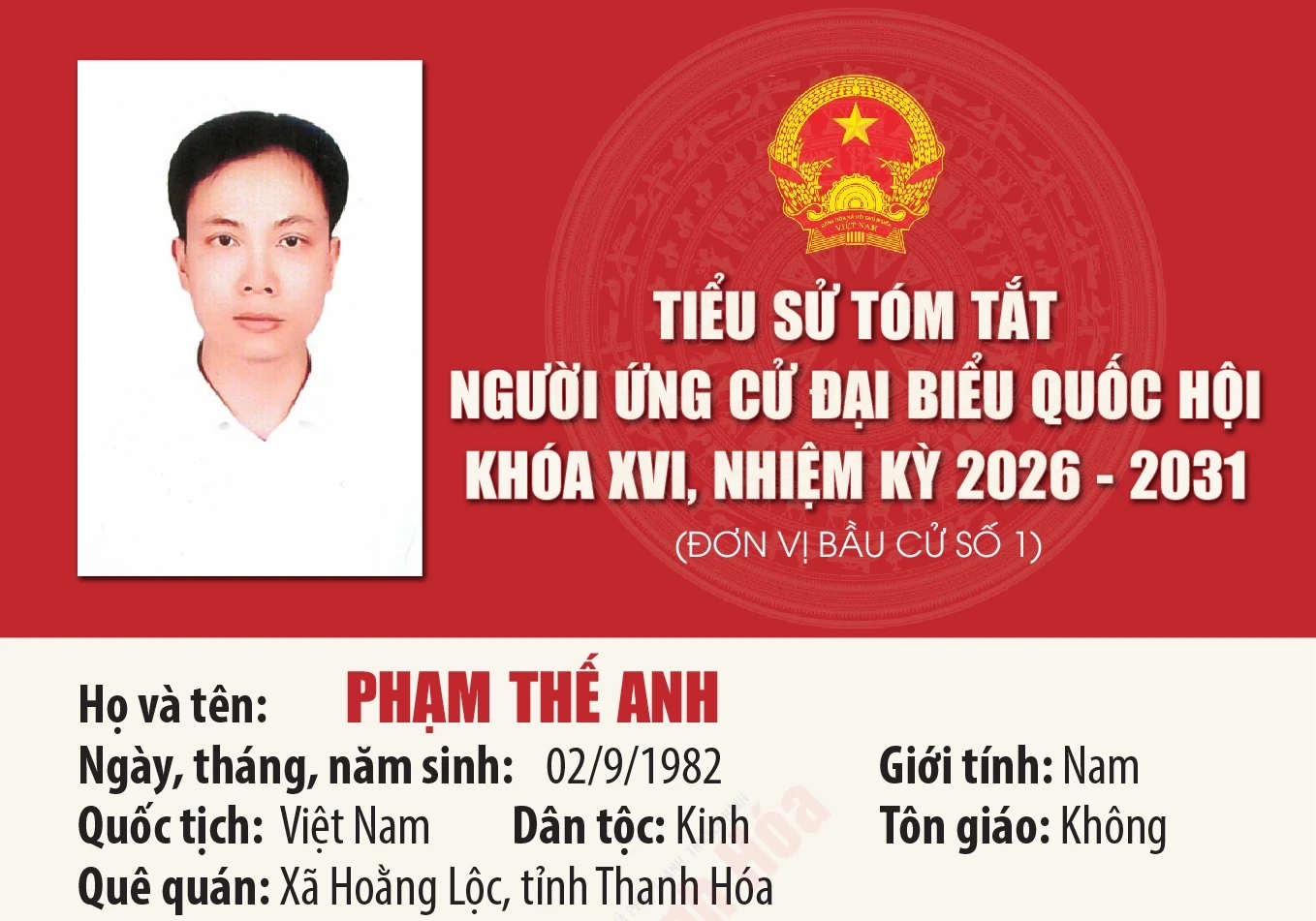 Tiểu sử ứng cử viên Đại biểu Quốc hội khóa XVI Phạm Thế Anh
