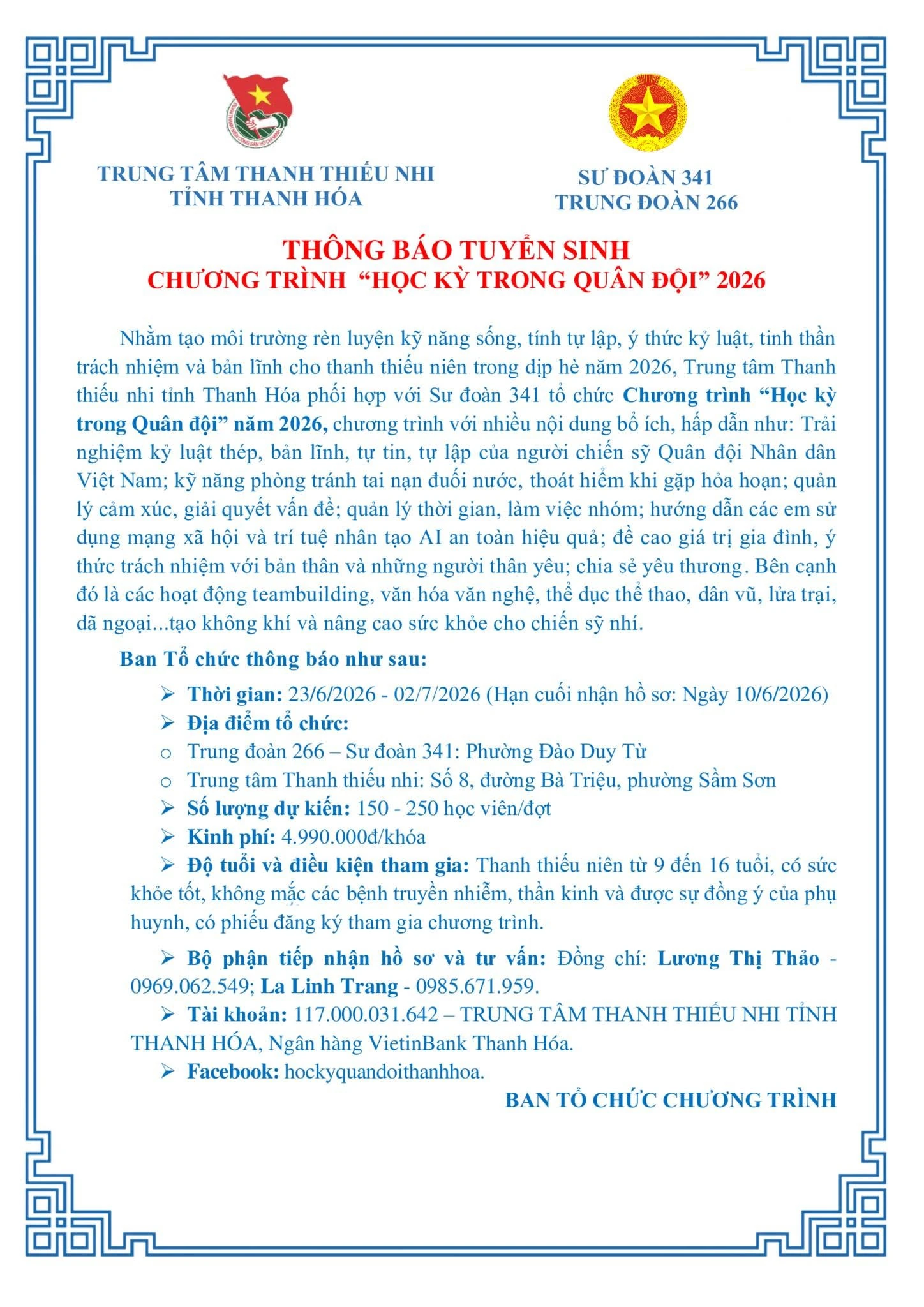 Tuyển sinh đợt 2 “Học kỳ trong Quân đội tại Thanh Hóa