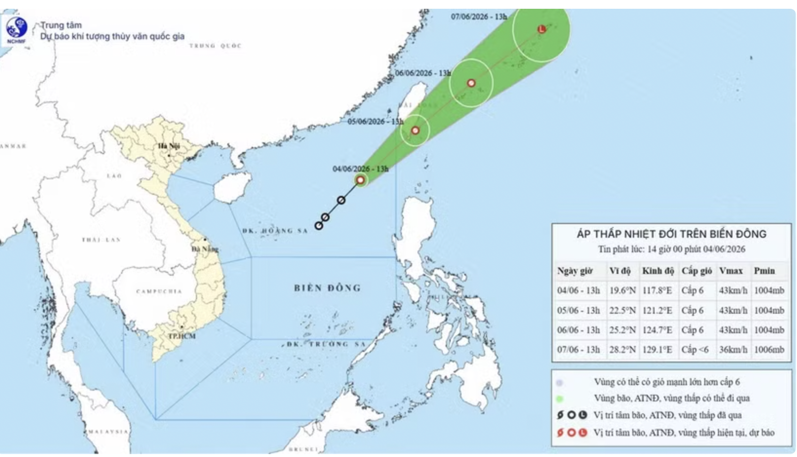 Áp thấp nhiệt đới cách đặc khu Hoàng Sa khoảng 650km