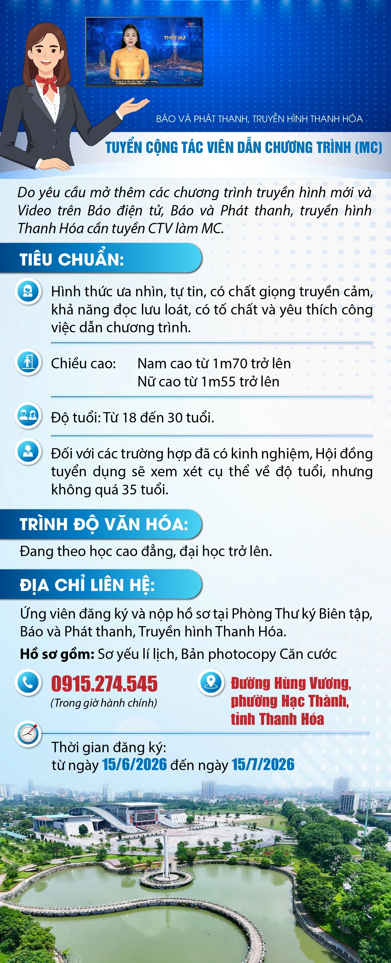 Báo và Phát thanh, truyền hình Thanh Hóa tuyển cộng tác viên dẫn chương trình (MC)
