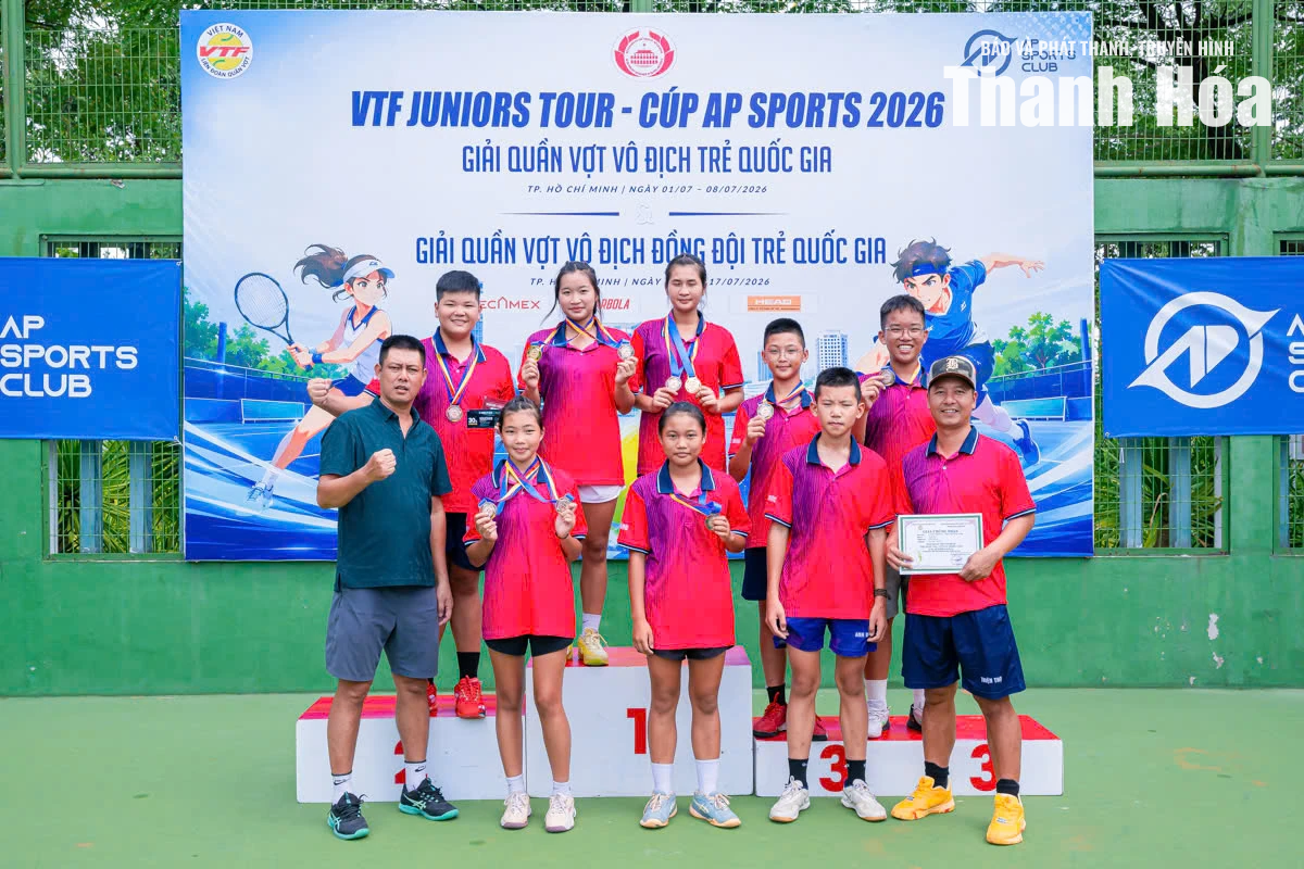 Quần vợt Thanh Hóa giành 5 huy chương tại Giải Vô địch trẻ Quốc gia 2026