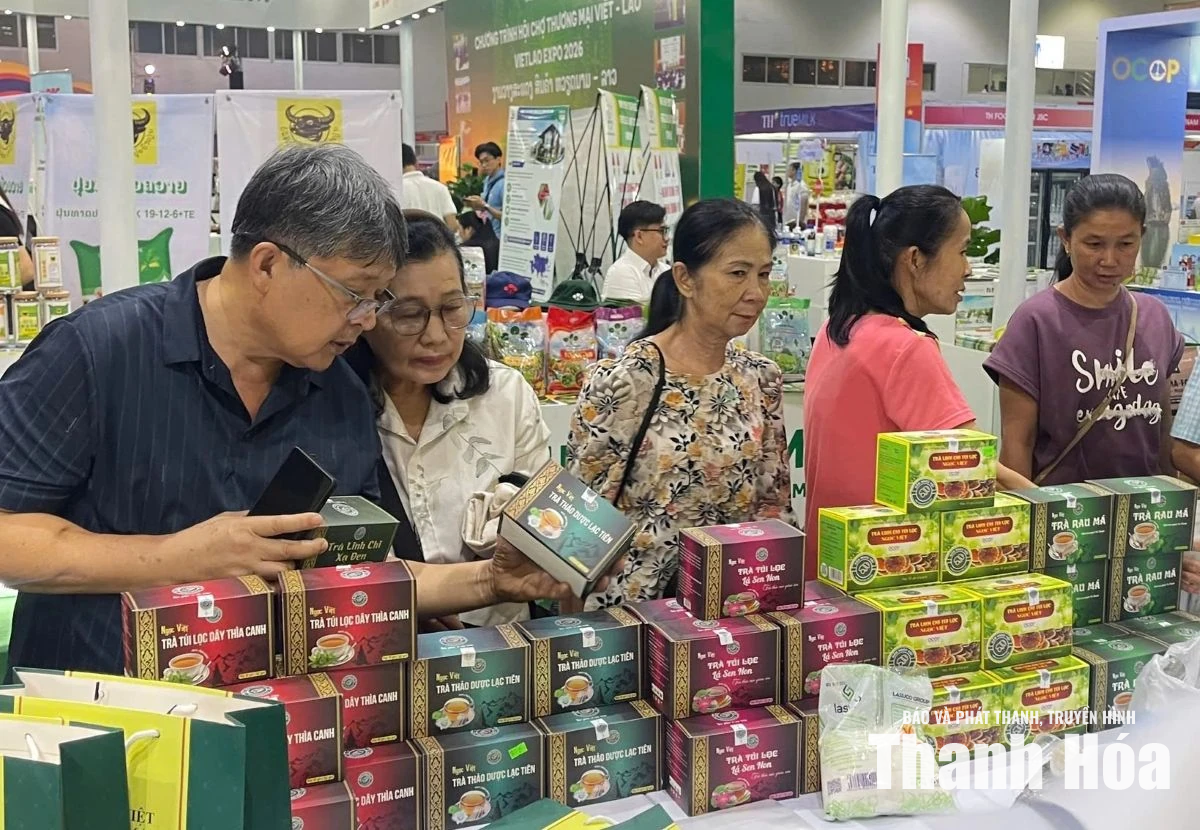 Gian hàng Thanh Hóa tham gia Hội chợ Thương mại Việt - Lào 2026 thu hút sự quan tâm 
