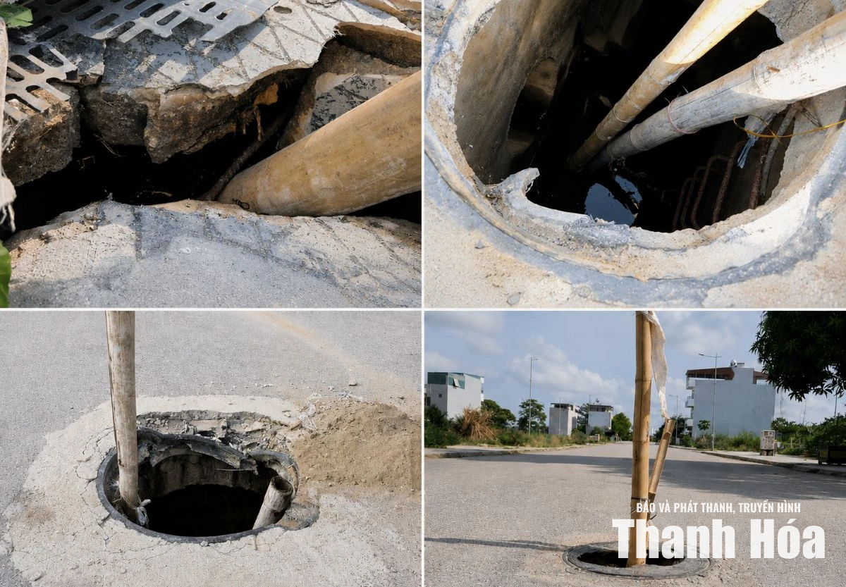 Nhiều nắp cống tại mặt bằng tái định cư Núi Long bị vỡ, mất nắp, tiềm ẩn nguy cơ mất an toàn