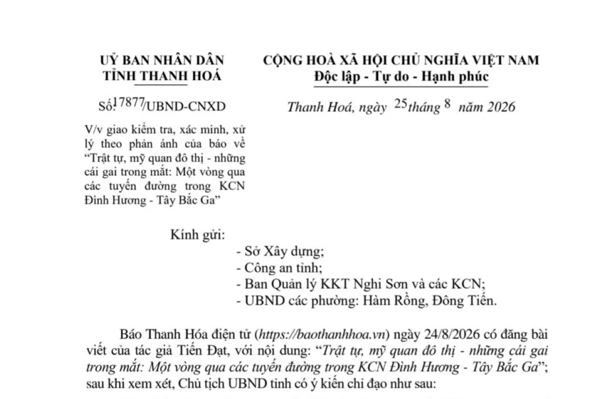 Chủ tịch UBND tỉnh yêu cầu xử lý dứt điểm vi phạm theo phản ánh của Báo điện tử Thanh Hóa