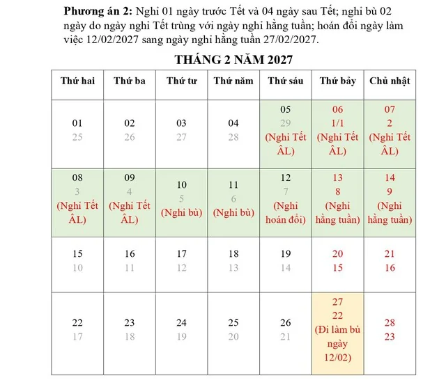 Đề xuất phương án nghỉ Tết Nguyên đán 2027
