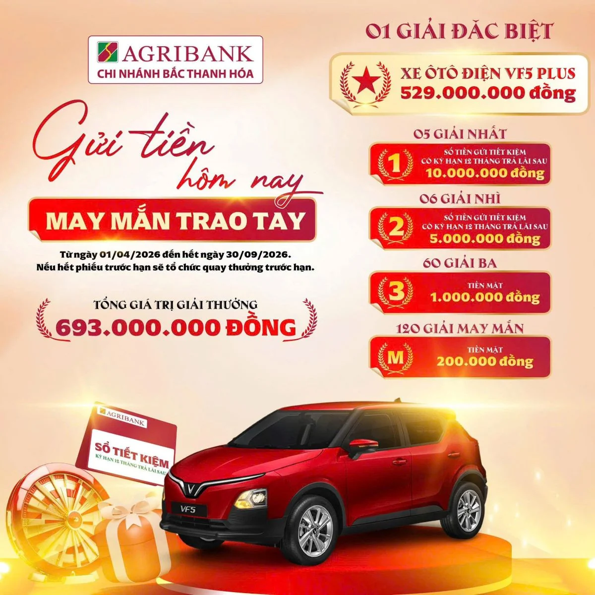 Agribank Bắc Thanh Hóa quay số mở thưởng chương trình tiết kiệm “Gửi tiền hôm nay - May mắn trao tay”