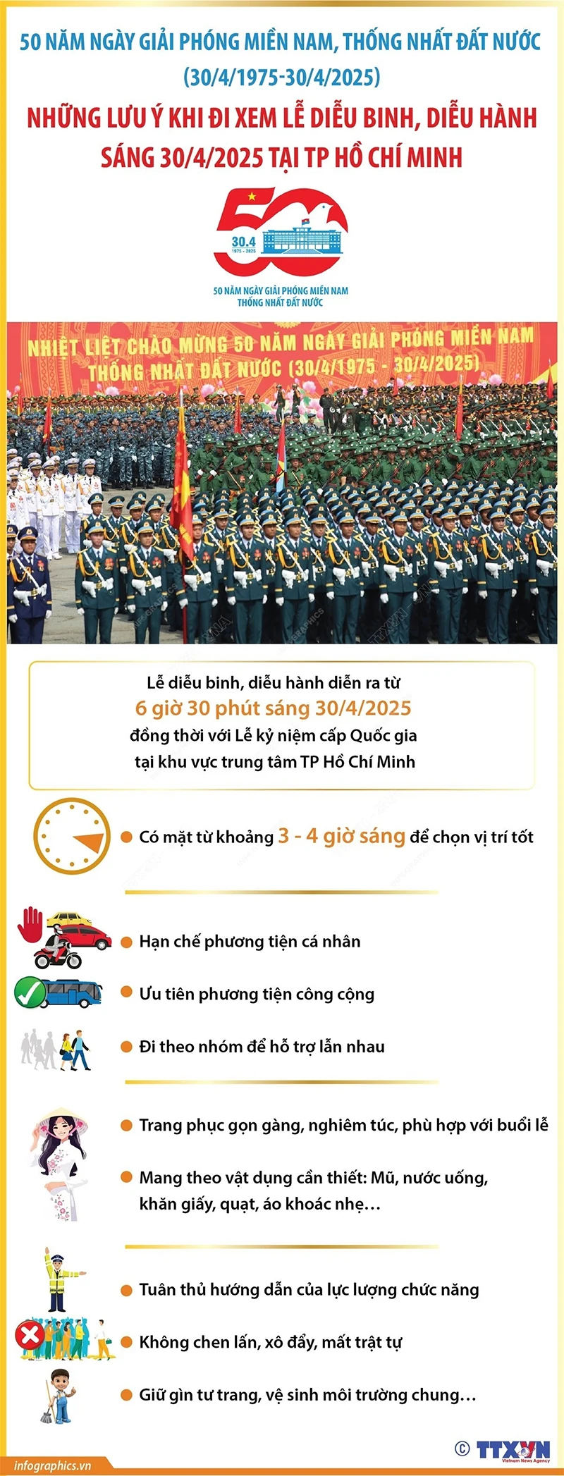 Những lưu ý khi đi xem Lễ diễu binh, diễu hành sáng 30/4 tại TP Hồ Chí Minh