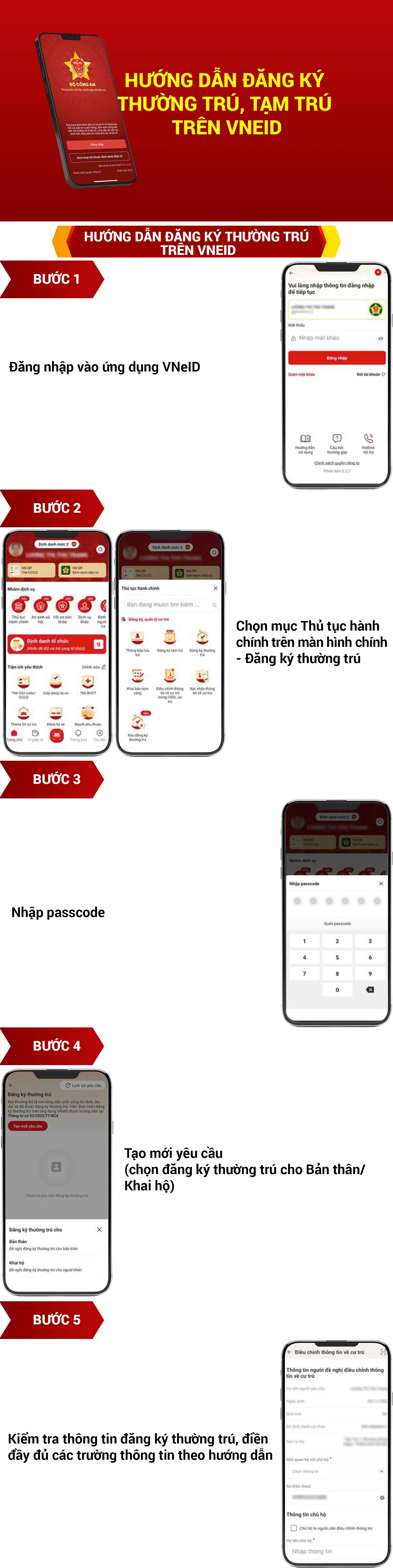 Hướng dẫn đăng ký thường trú, tạm trú trên VNeID