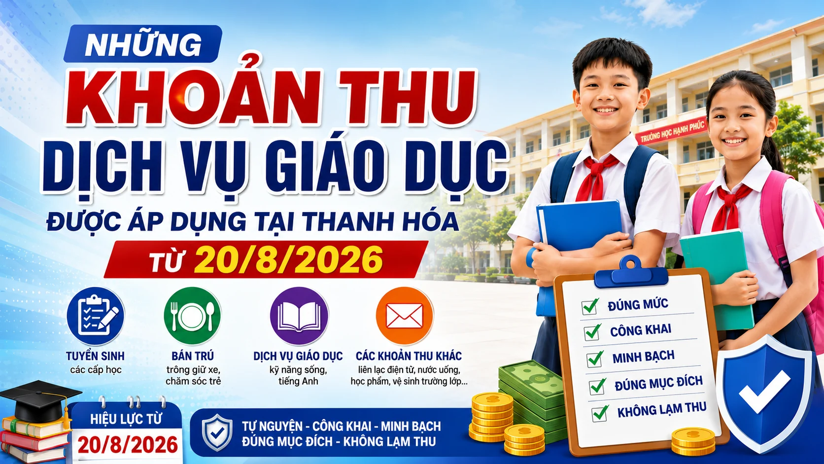 Những khoản thu dịch vụ giáo dục được áp dụng tại Thanh Hóa từ ngày 20/8