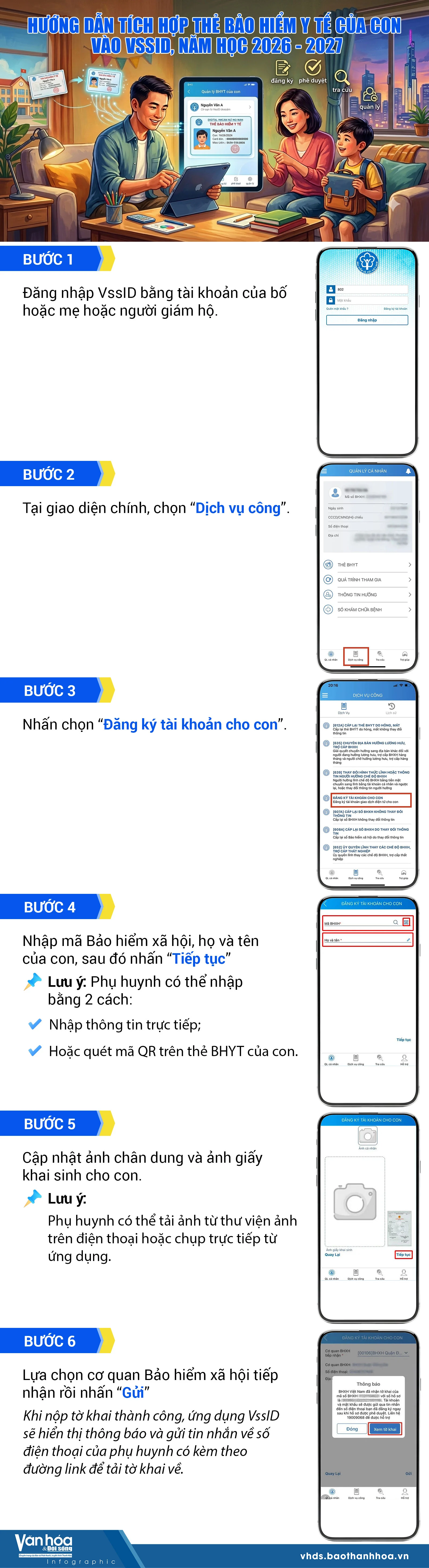 Hướng dẫn tích hợp thẻ bảo hiểm y tế của con vào VssID trong năm học 2026 - 2027