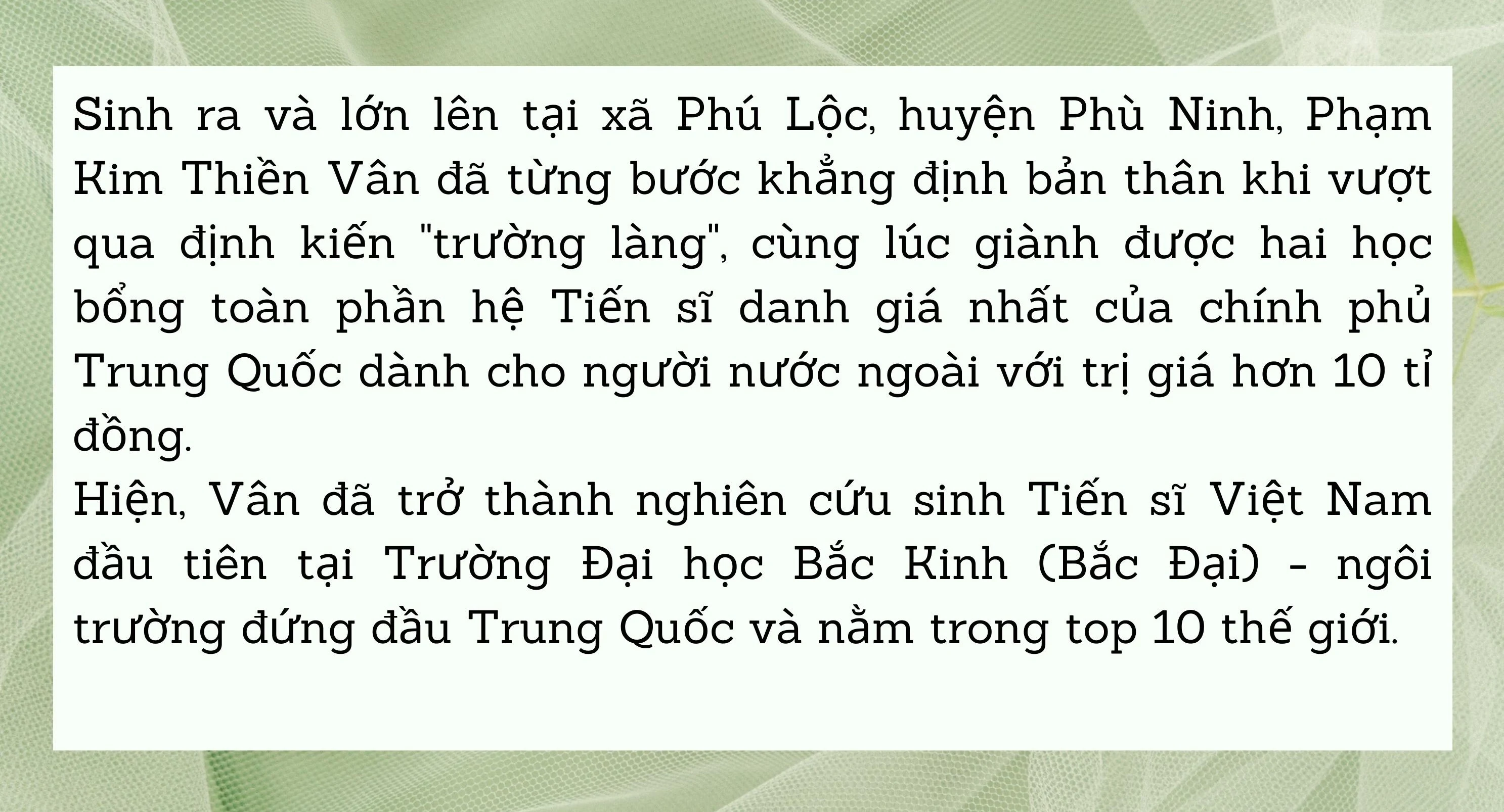 Nghiên cứu sinh Tiến sĩ Việt Nam đầu tiên ở Bắc Đại