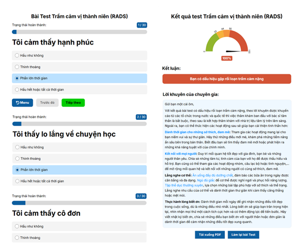 Test trầm cảm miễn phí và tư vấn trị liệu tâm lý với Testtramcam.vn