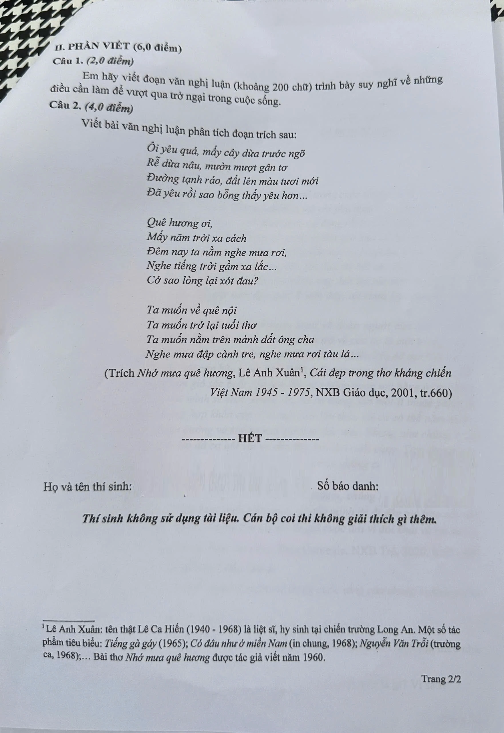 Gợi ý đáp án môn Ngữ văn vào lớp 10 THPT