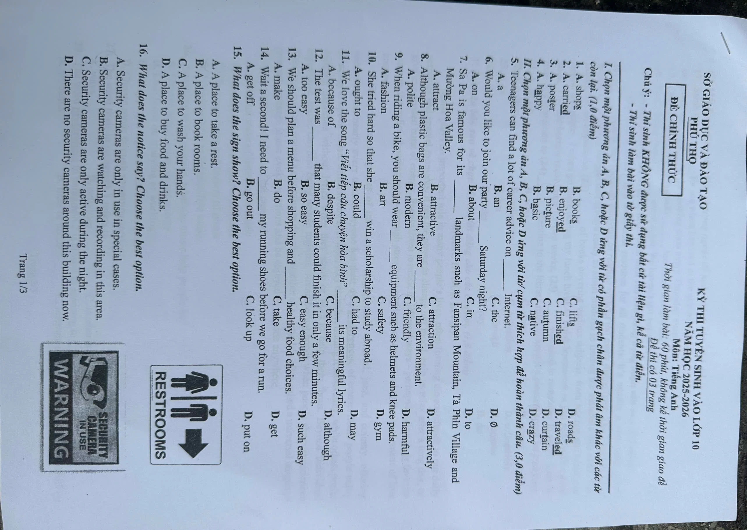 Gợi ý đáp án môn Tiếng Anh vào lớp 10 THPT