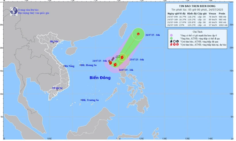 Bão số 4, giật cấp 11, ở phía đông khu vực Bắc Biển Đông