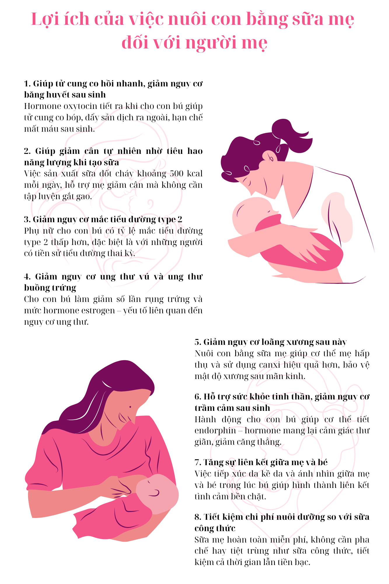 Lợi ích của việc nuôi con bằng sữa mẹ đối với người mẹ