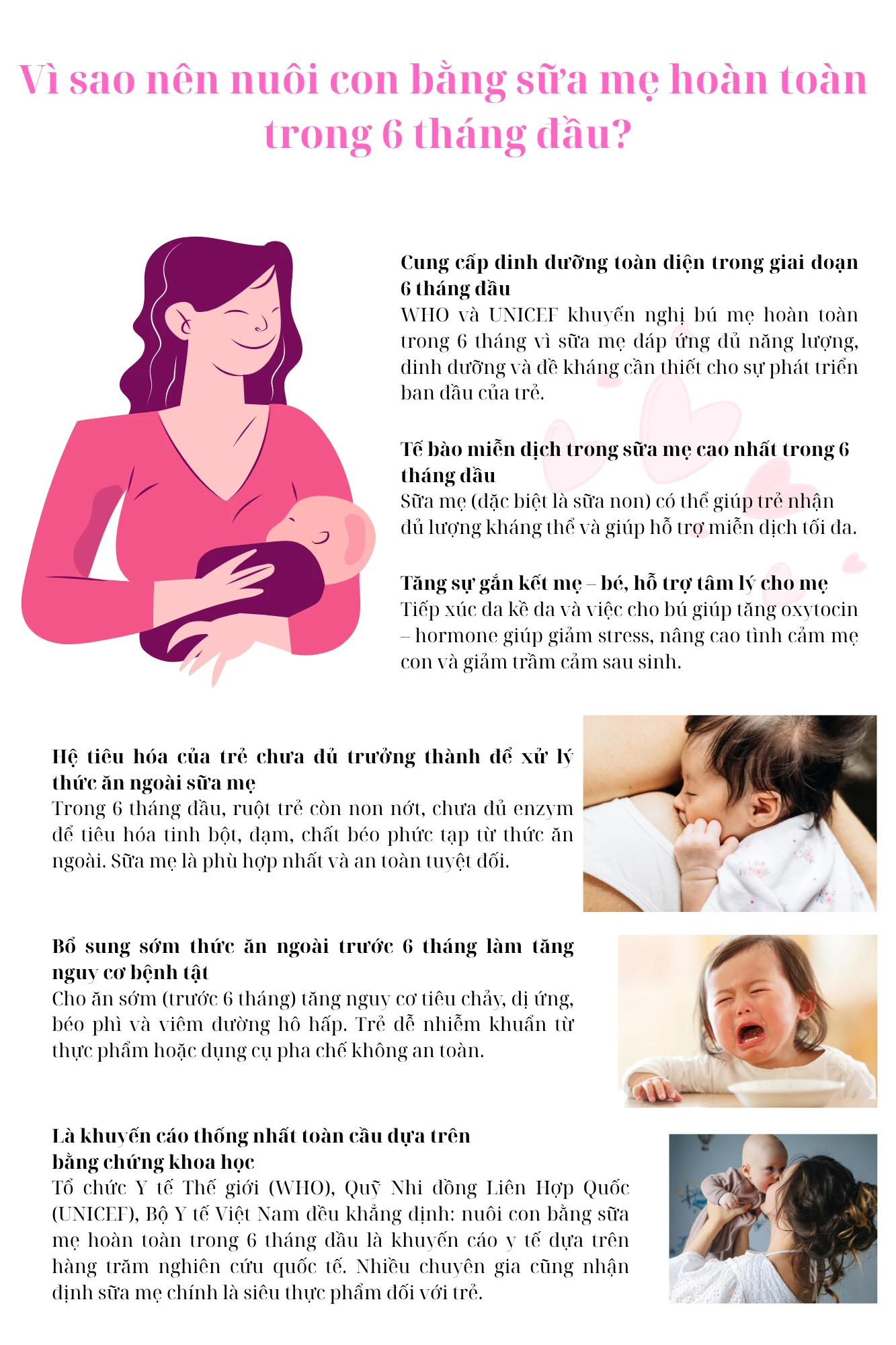 Vì sao nên nuôi con bằng sữa mẹ hoàn toàn trong 6 tháng đầu?