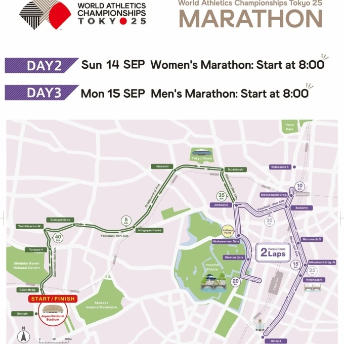 Lộ trình marathon đầy thử thách tại giải VĐTG ở Tokyo