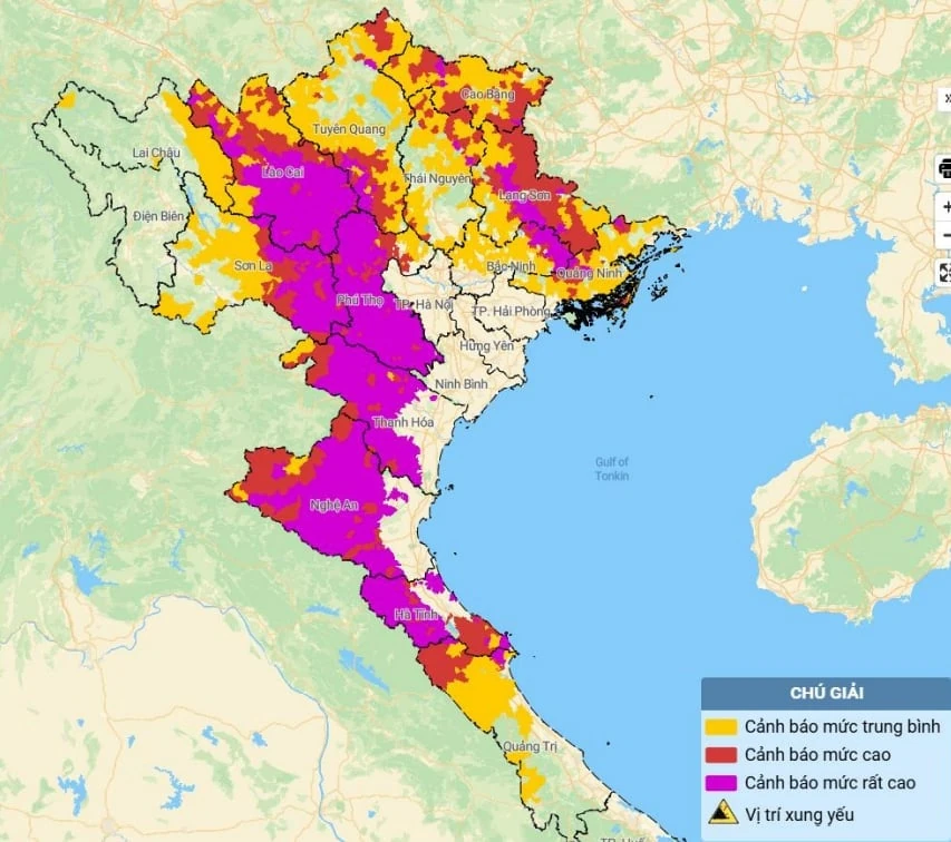 14 tỉnh, thành phố có nguy cơ sạt lở, lũ quét trong đêm