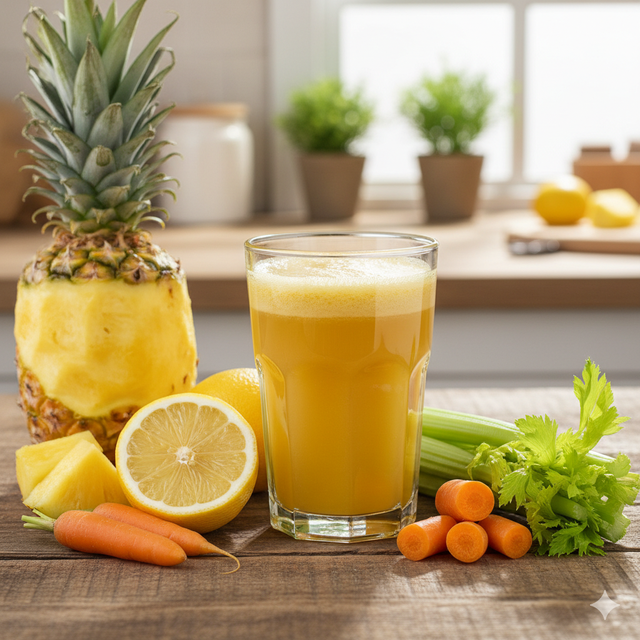Tác dụng bất ngờ của ly nước ép dứa, cà rốt, cần tây và chanh