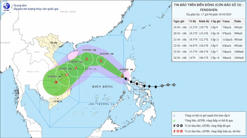 Bão Fengshen đi vào Biển Đông, trở thành bão số 12 trong năm 2025