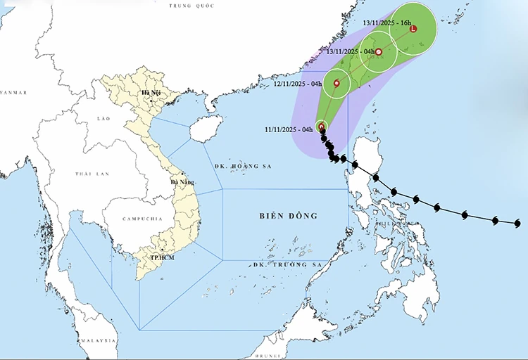 Thời tiết ngày 11/11: Bão Fung Wong di chuyển lên phía đông bắc Biển Đông và suy yếu dần