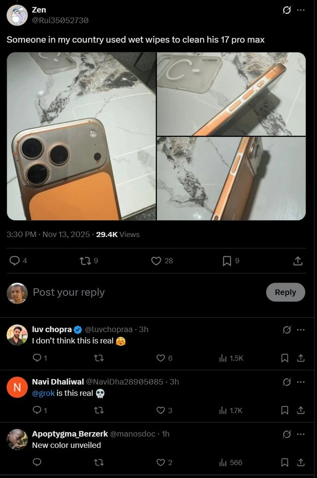 Dùng khăn ướt có thể thổi bay màu iPhone 17 Pro Max