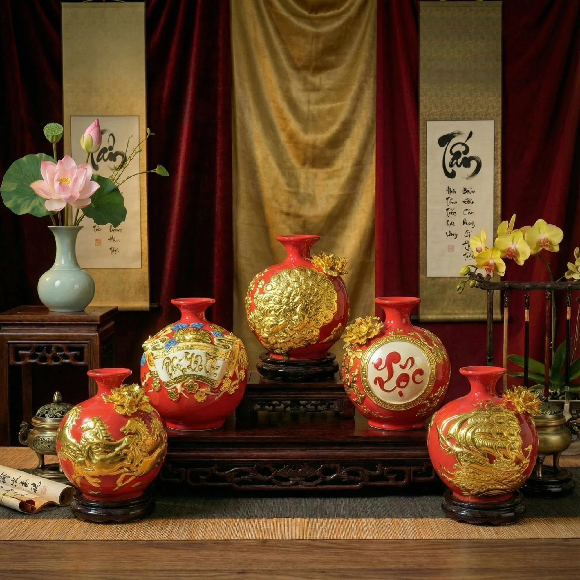 Bình hút lộc gốm sứ Bát Tràng cao cấp - Gốm sứ Phúc Lộc Viên Minh